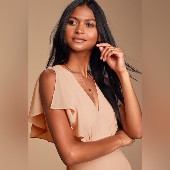 Lulu’s Dearly Loved Blush Pink Flutter Sleeve Maxi Dress Bridesmaids - Picture 2 of 11